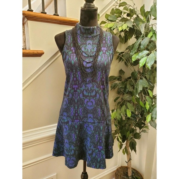 Free People Women's Floral Cotton Sleeveless Mock Neck Knee Length Dress Size M - Picture 10 of 10